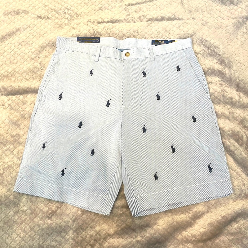 Polo RL Men's 34 Classic Fit Striped Embroidered Pony Shorts Ralph Lauren